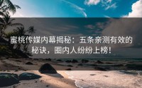 蜜桃传媒内幕揭秘：五条亲测有效的秘诀，圈内人纷纷上榜！